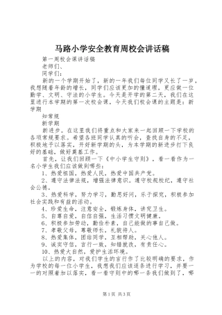 马路小学安全教育周校会讲话发言稿 (2)