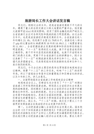 旅游局长工作大会讲话发言稿