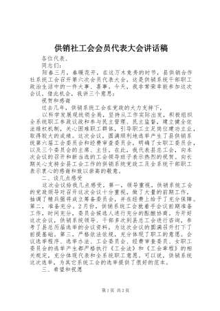 供销社工会会员代表大会讲话发言稿
