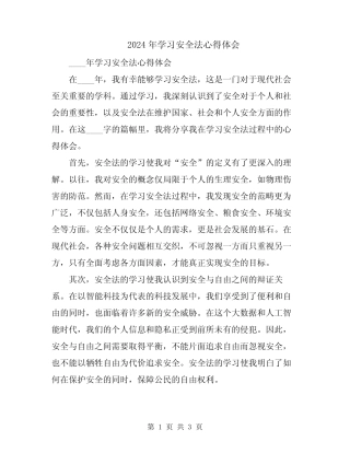 2024年学习安全法心得体会 