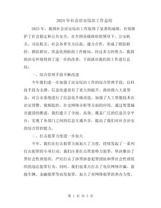 2024年社会治安综治工作总结