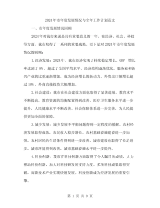 2024年市年度发展情况与全年工作计划范文(三篇)