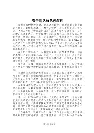 安全副队长竞选演讲稿 (2)