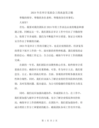 2024年在审计见面会上的表态发言稿