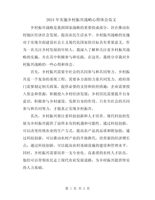 2024年实施乡村振兴战略心得体会范文