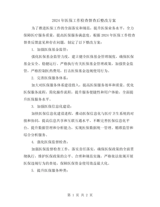 2024年医保工作检查督查后整改方案