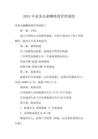 2024年业务员薪酬绩效管理制度