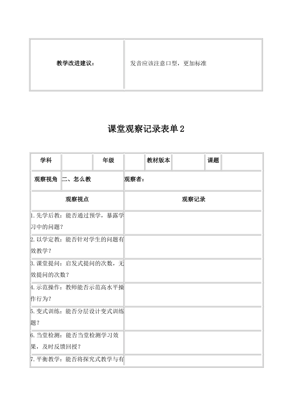 课堂观察记录表_第2页