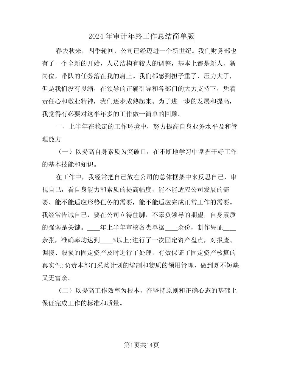 2024年审计年终工作总结简单版(四篇)_第1页