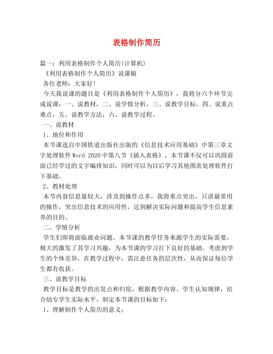 表格制作简历 _第1页