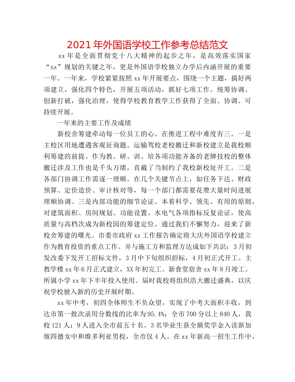 2024年外国语学校工作参考总结范文 _第1页