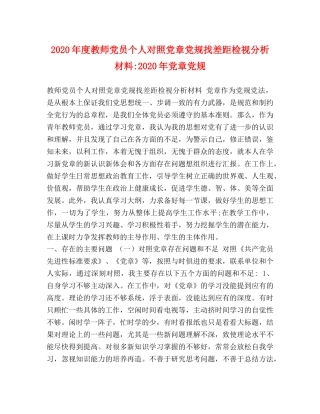 2024年度教师党员个人对照党章党规找差距检视分析材料-2024年党章党规 