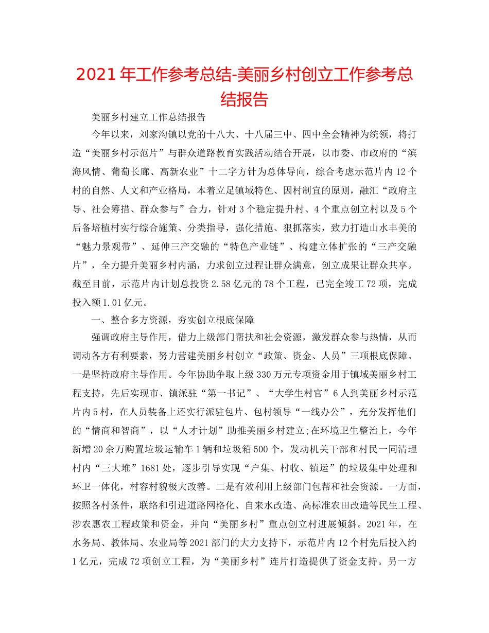 2024年工作参考总结-美丽乡村创建工作参考总结报告 _第1页