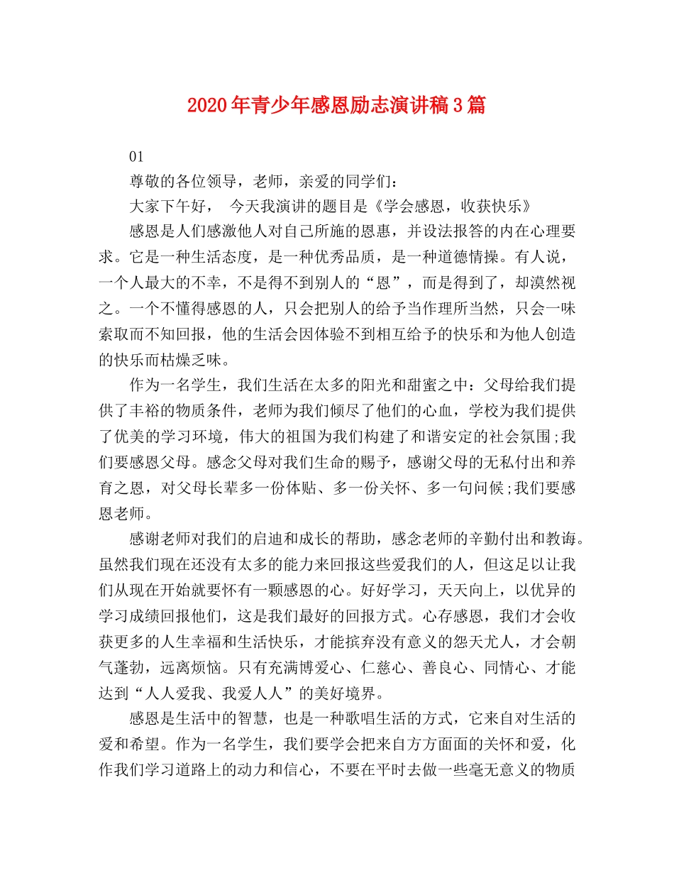 2024年青少年感恩励志演讲稿3篇 _第1页