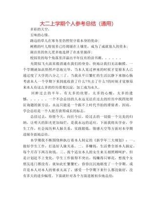 大二上学期个人参考总结（通用） 