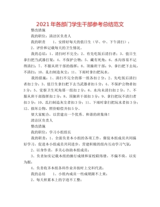 2024年各部门学生干部参考总结范文 