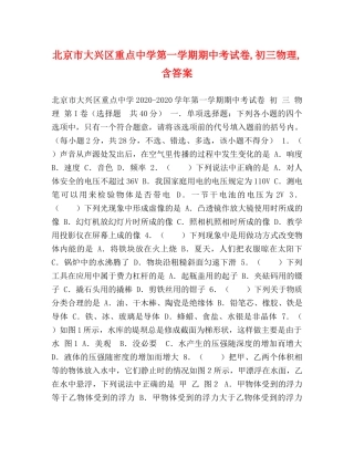 北京市大兴区重点第一学期期中考试卷,初三物理,含答案 
