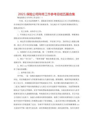 2024保险公司年终工作参考总结五篇合集 