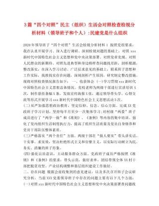 3篇“四个对照”民主（组织）生活会对照检查检视分析材料（领导班子和个人）-民建党是什么组织 