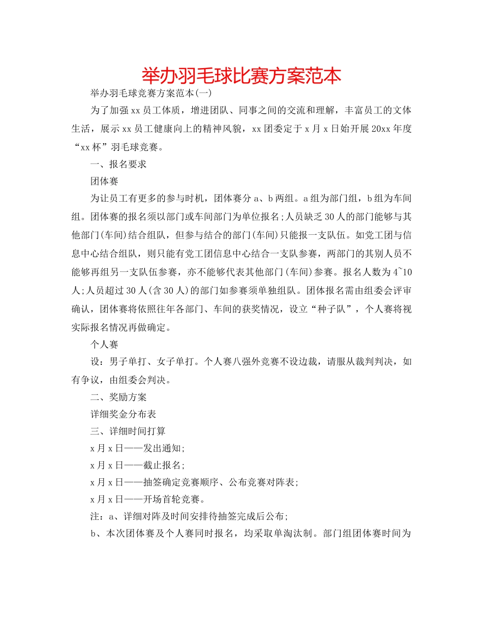 举办羽毛球比赛方案范本 _第1页