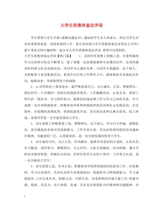 大学生班集体鉴定评语 