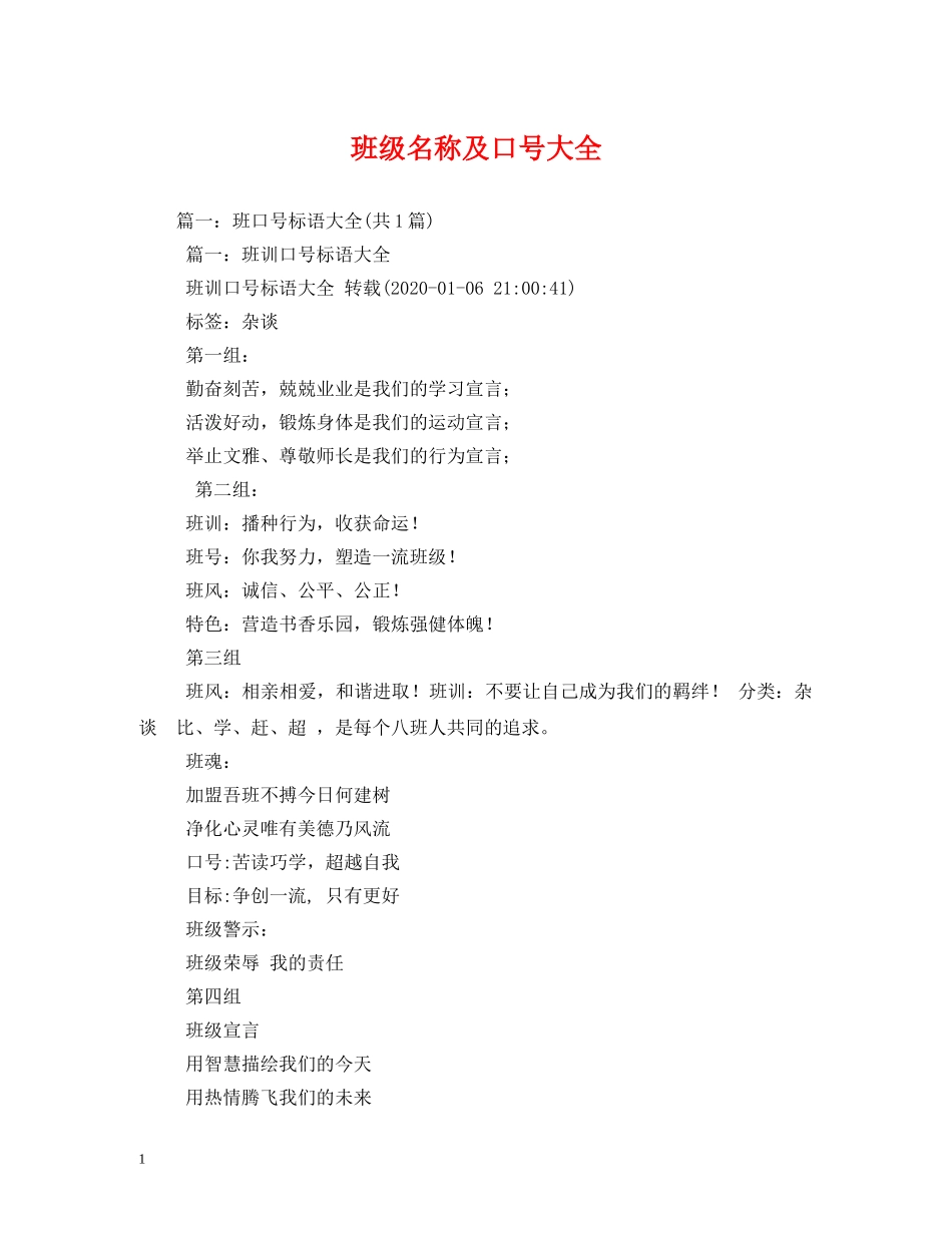 班级名称及口号大全 _第1页