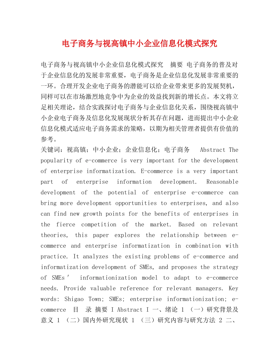 电子商务与视高镇中小企业信息化模式探究 _第1页