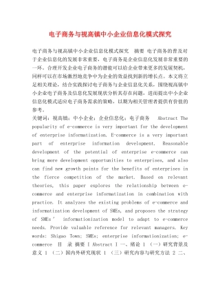 电子商务与视高镇中小企业信息化模式探究 