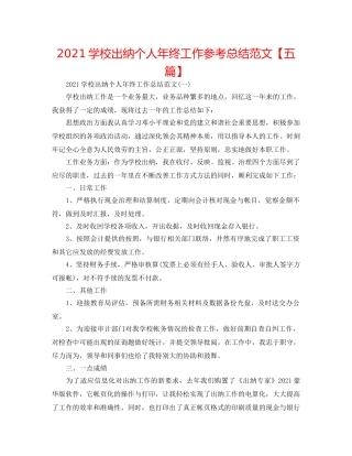 2024学校出纳个人年终工作参考总结范文【五篇】 