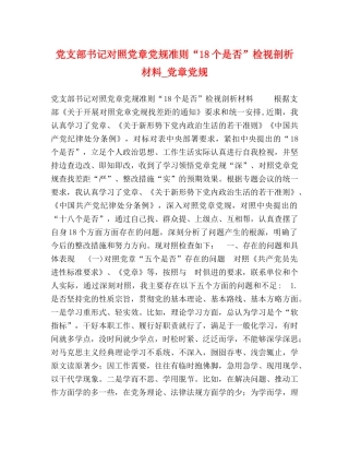 党支部书记对照党章党规准则“18个是否”检视剖析材料_党章党规 