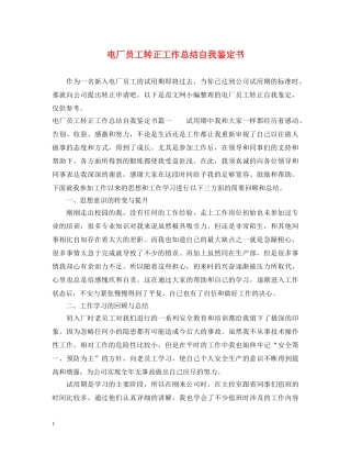 电厂员工转正工作总结自我鉴定书 
