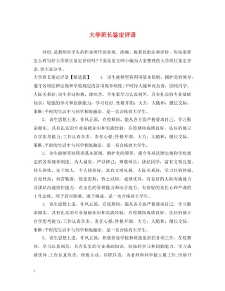 大学班长鉴定评语 