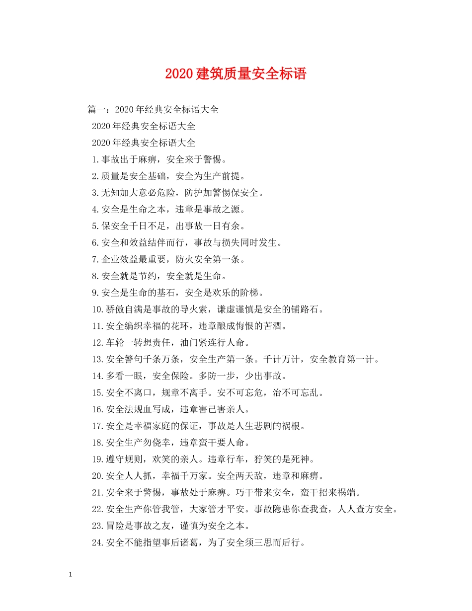 2024建筑质量安全标语 _第1页