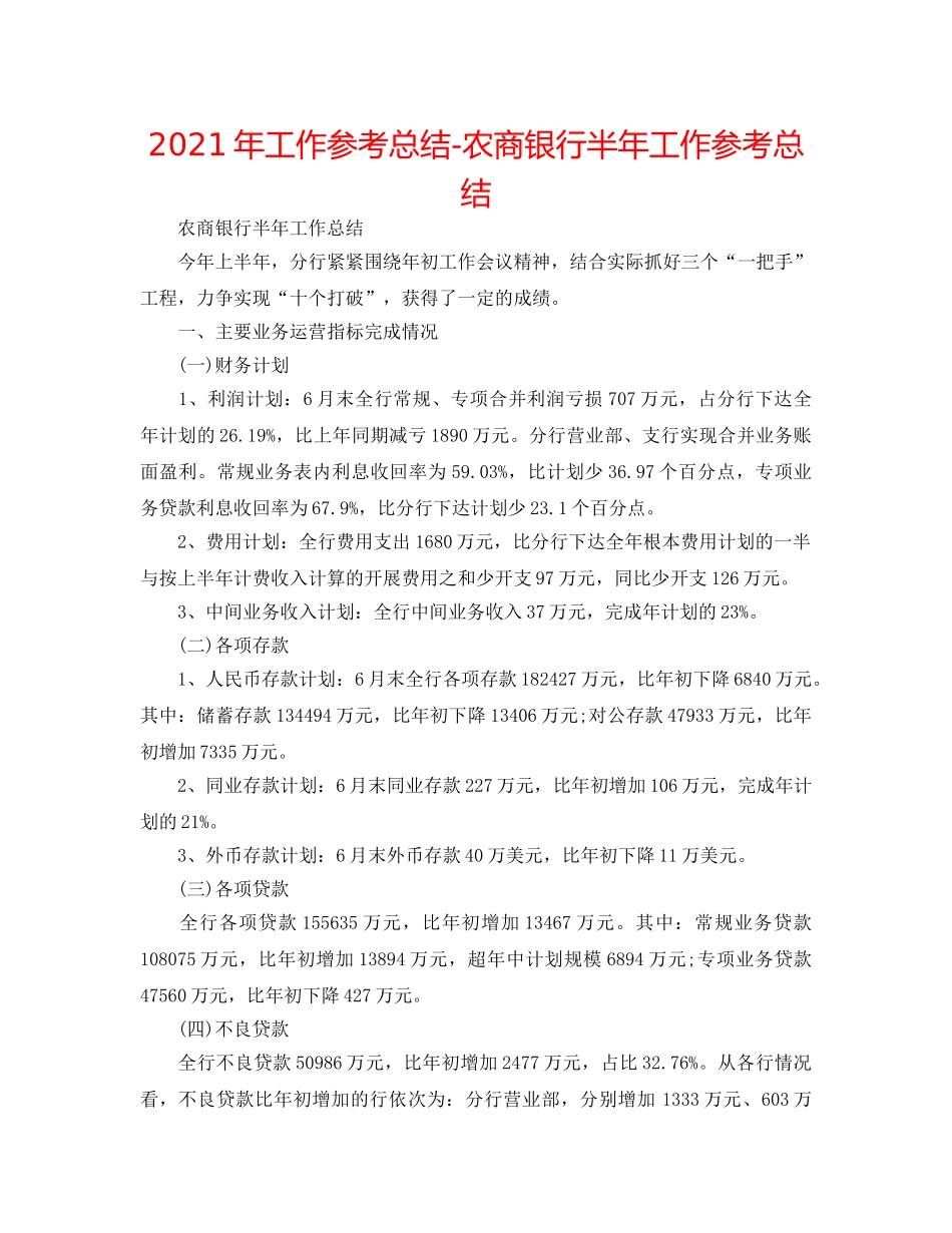 2024年工作参考总结-农商银行半年工作参考总结 _第1页