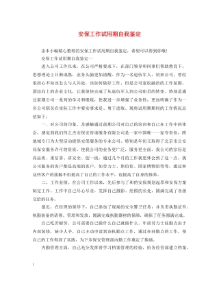 安保工作试用期自我鉴定 