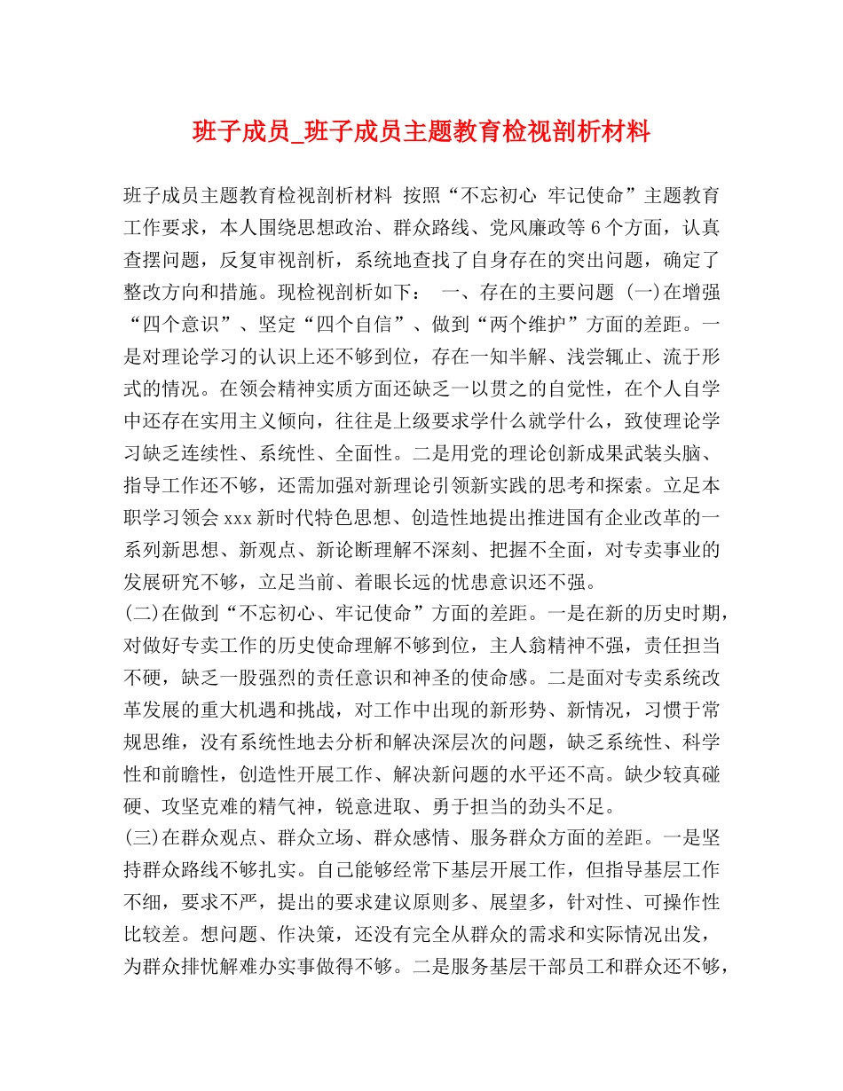 班子成员_班子成员主题教育检视剖析材料 _第1页
