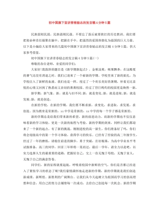 初中国旗下宣讲青春励志的发言稿4分钟5篇 