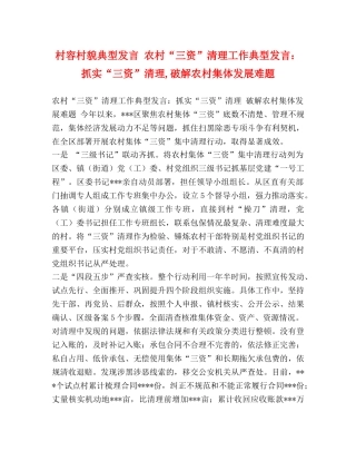 村容村貌典型发言 农村“三资”清理工作典型发言抓实“三资”清理,破解农村集体发展难题 