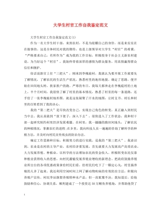 大学生村官工作自我鉴定范文 
