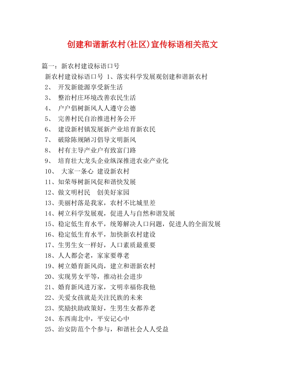 创建和谐新农村(社区)宣传标语相关范文 _第1页