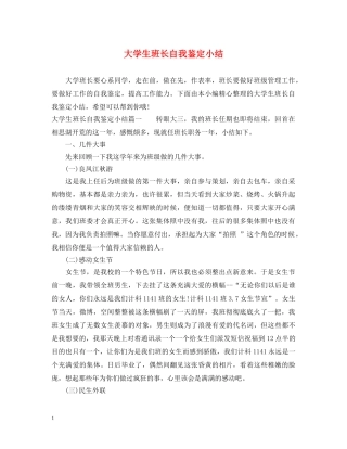 大学生班长自我鉴定小结 