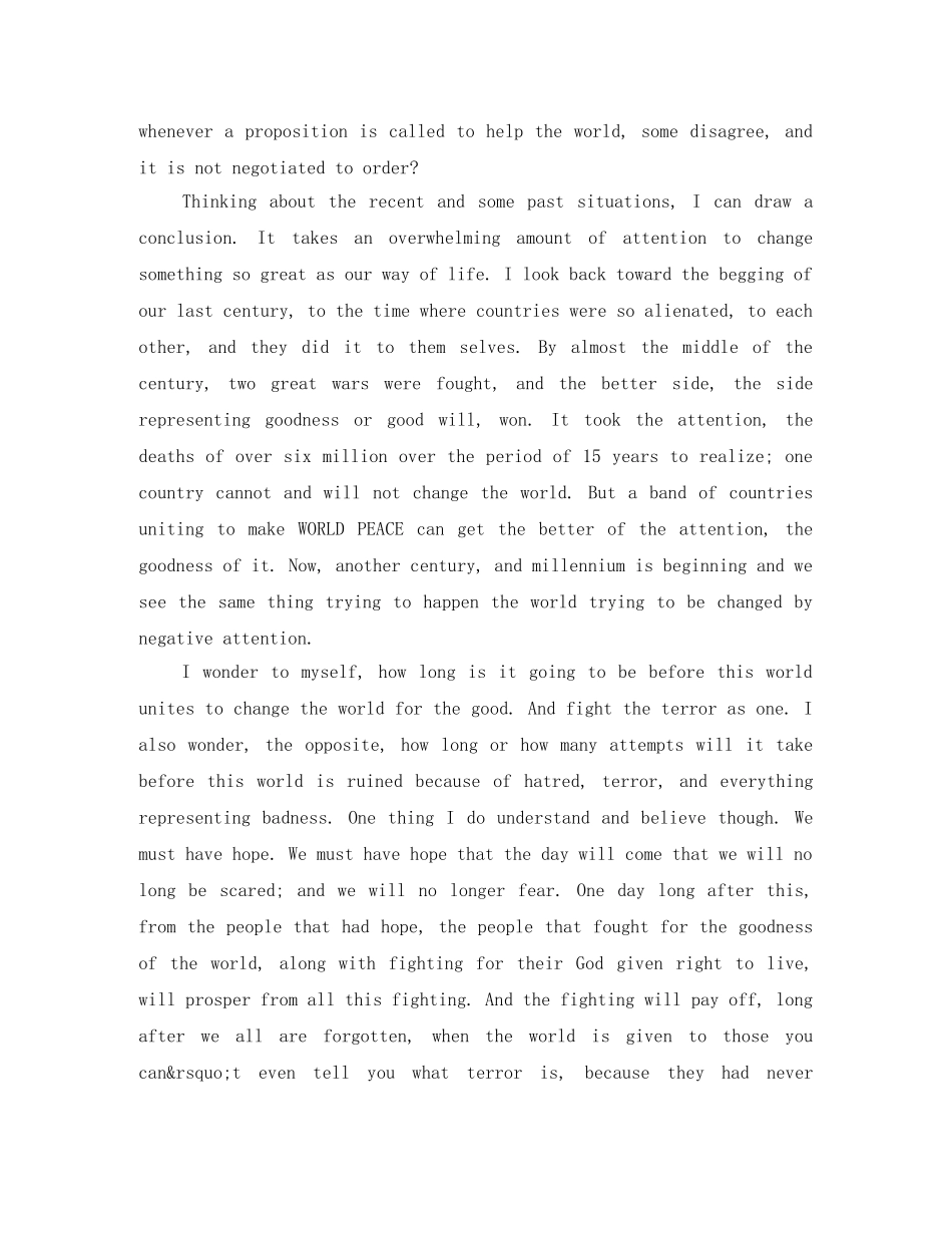 5分钟关于和平英语演讲稿3篇 _第3页