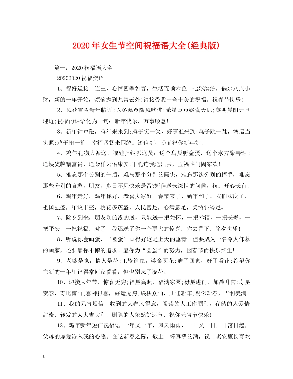 2024年女生节空间祝福语大全(经典版) _第1页