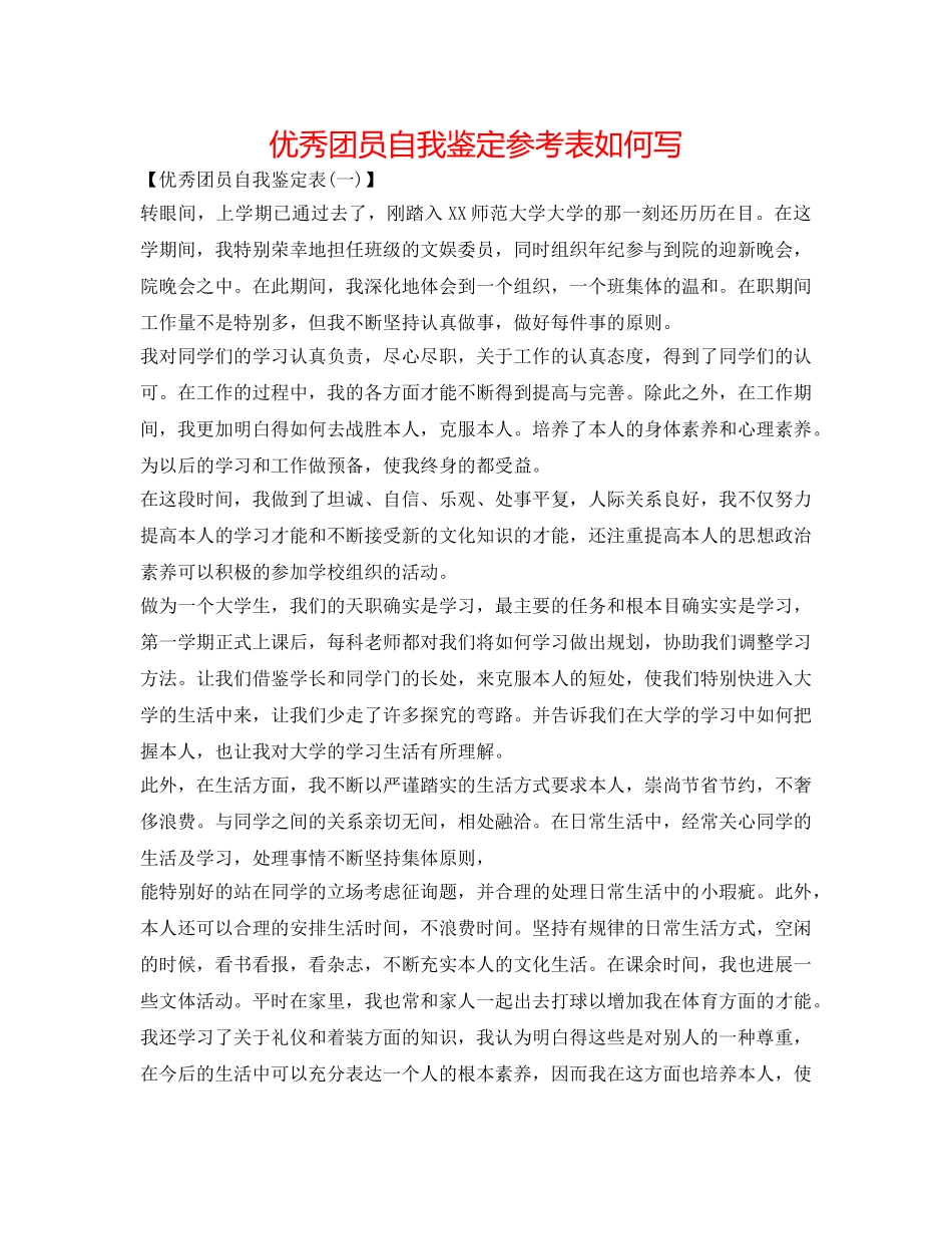 优秀团员自我鉴定参考表怎么写 _第1页