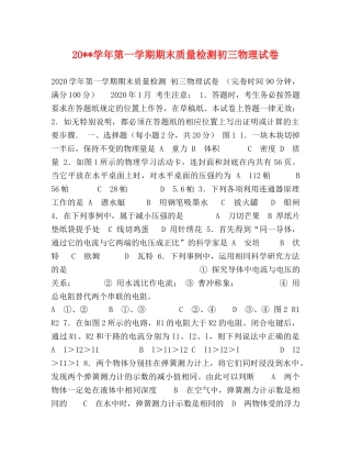20--学年第一学期期末质量检测初三物理试卷 