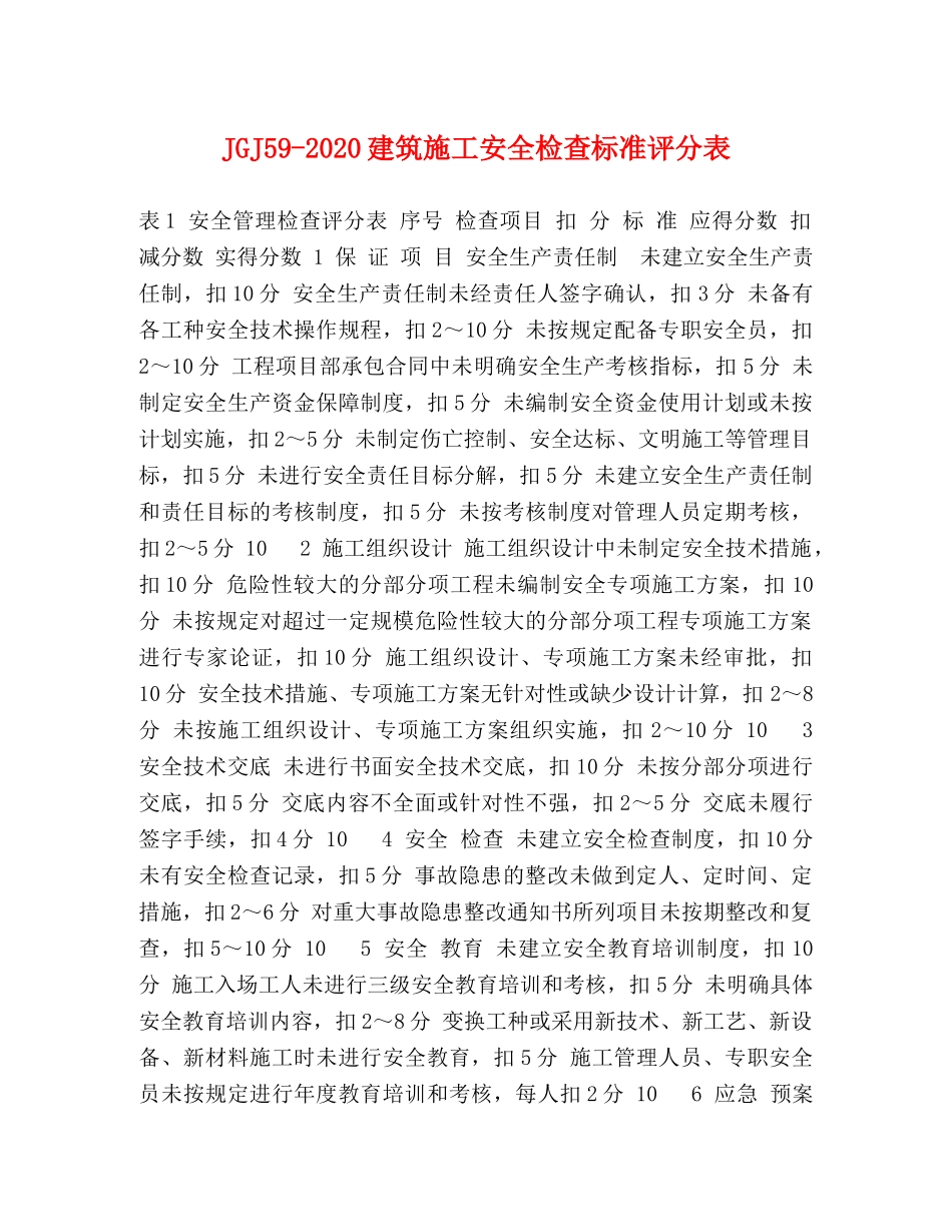 JGJ59-2024建筑施工安全检查标准评分表 _第1页