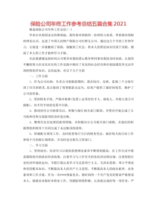 保险公司年终工作参考总结五篇合集2024 