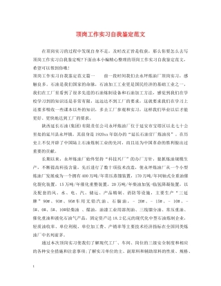 顶岗工作实习自我鉴定范文 