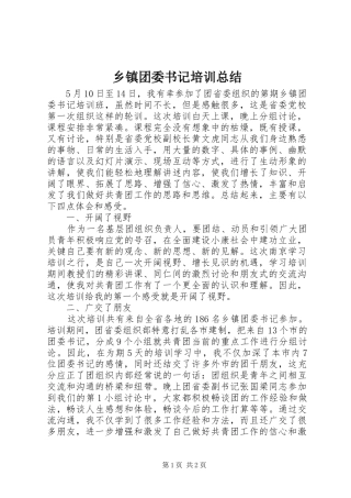 乡镇团委书记培训总结