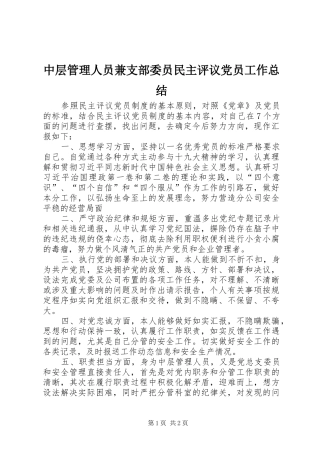 中层管理人员兼支部委员民主评议党员工作总结